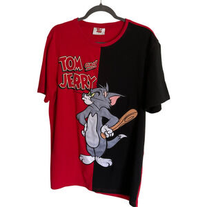 Tom and Jerry T-Shirt Men's Medium Color Red Black Graphic Print Cotton